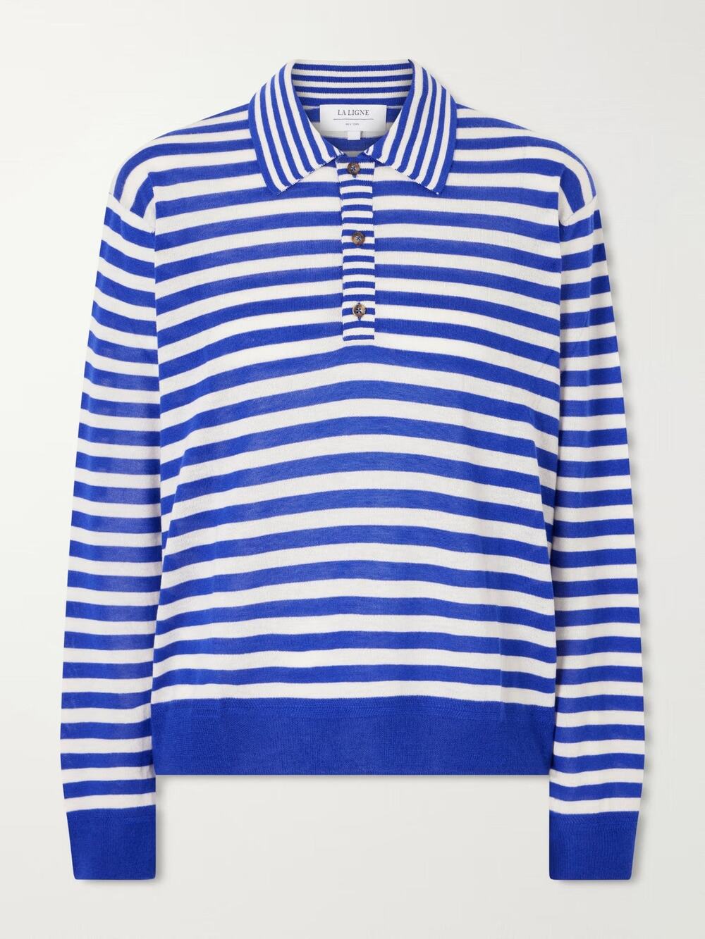 La Ligne Ben Striped Silk Wool And Cashmere-Blend Polo Sweater - S